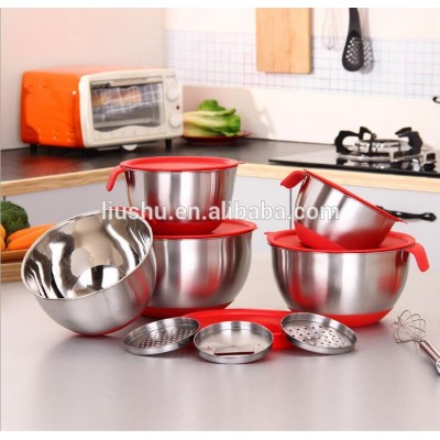 Stainless steel mixing bowls/salad bowl/beat eggs basin with silicone lid/grater